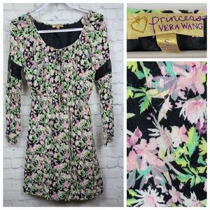 Princess Vera Wang Floral Black Lace Crepe Long Sleeve Juniors Boho Gauze Dress